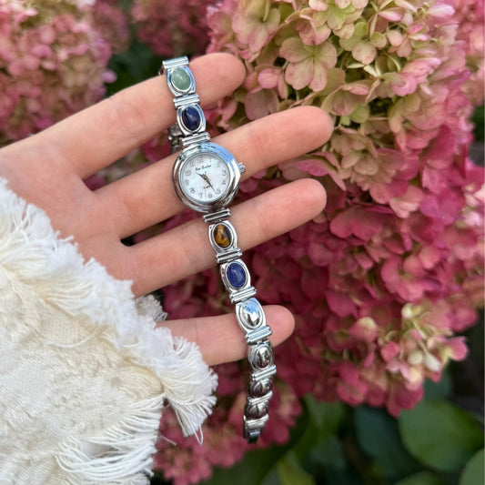 Silver Watch with Natural Stones