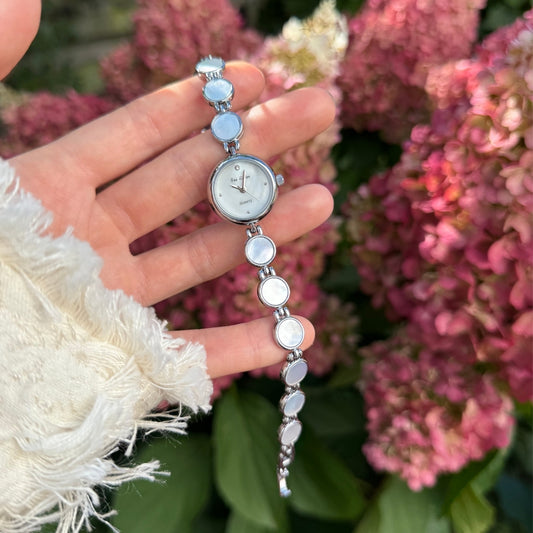 Silver Watch with Mother of Pearl