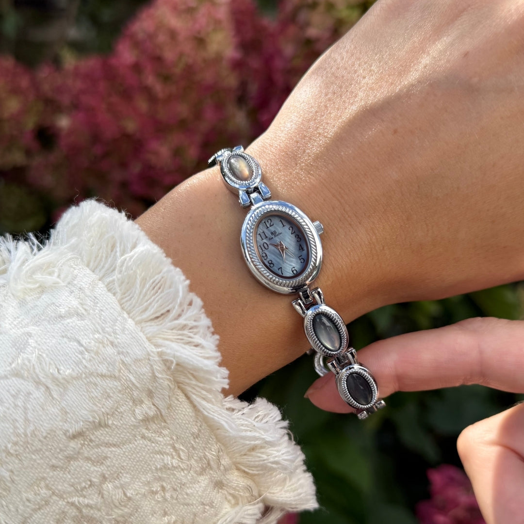 Silver Watch with Mother of Pearl