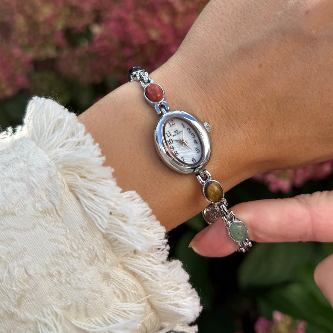Silver Watch with Natural Stones