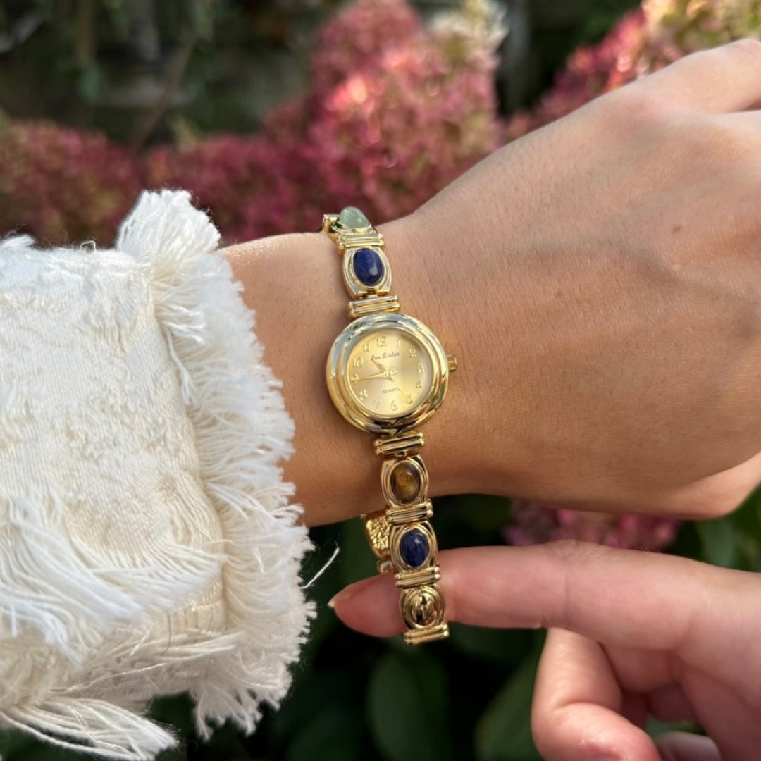 Gold Watch with Natural Stones