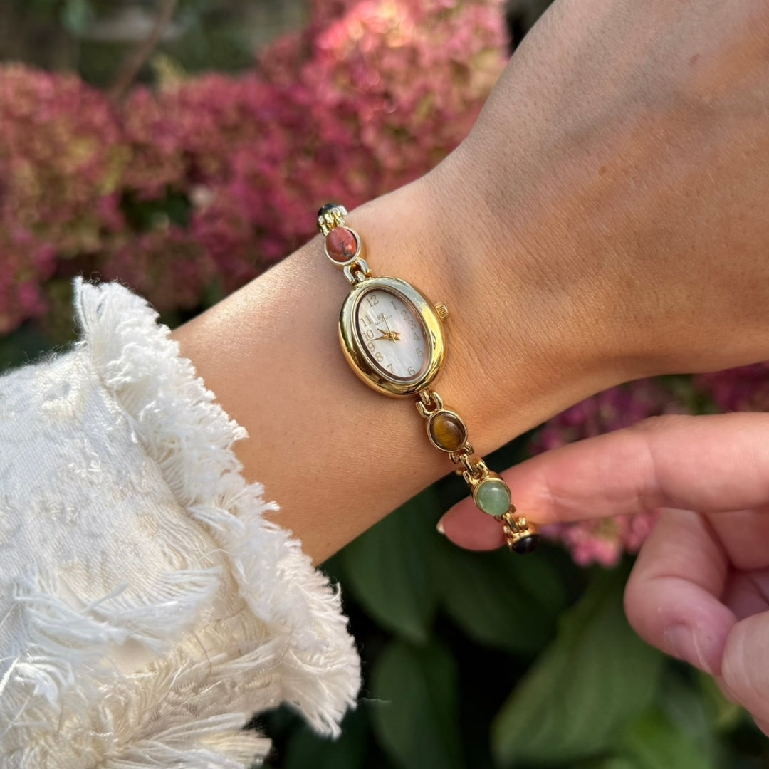 Gold Watch with Natural Stones