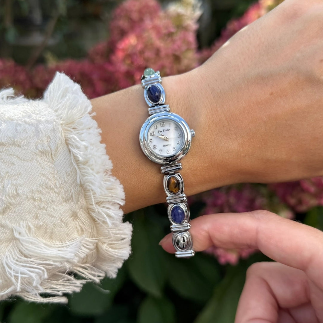 Silver Watch with Natural Stones
