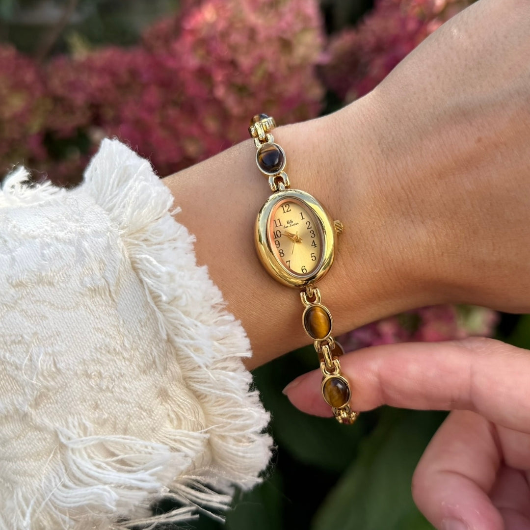 Gold Watch with Natural Tiger Eye