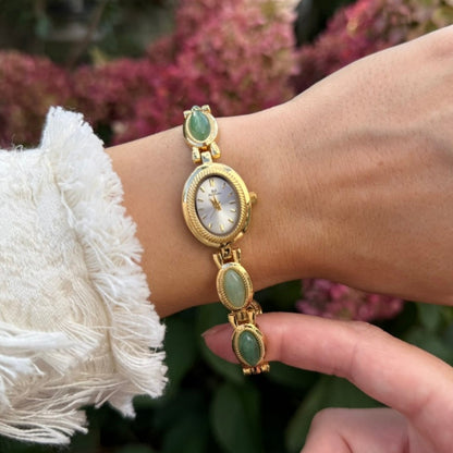 Gold Watch with Natural Jade