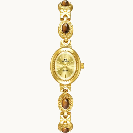 Gold Watch with Natural Tiger Eye