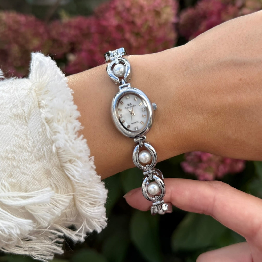 Silver Watch with Pearl