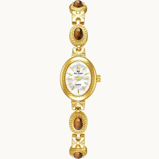 Gold Watch with Natural Tiger Eye