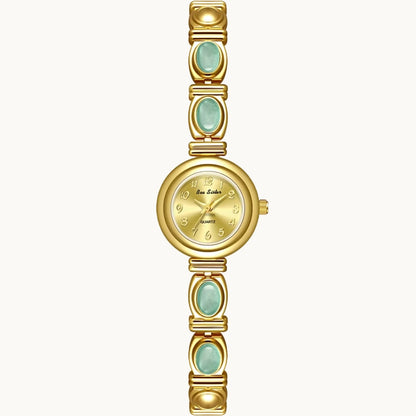 Gold Watch with Natural Jade