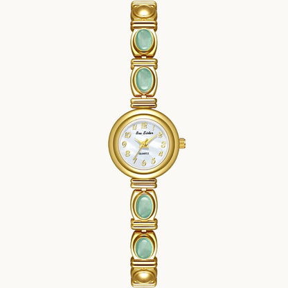 Gold Watch with Natural Jade