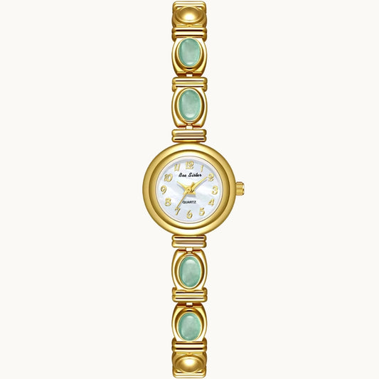 Gold Watch with Natural Jade