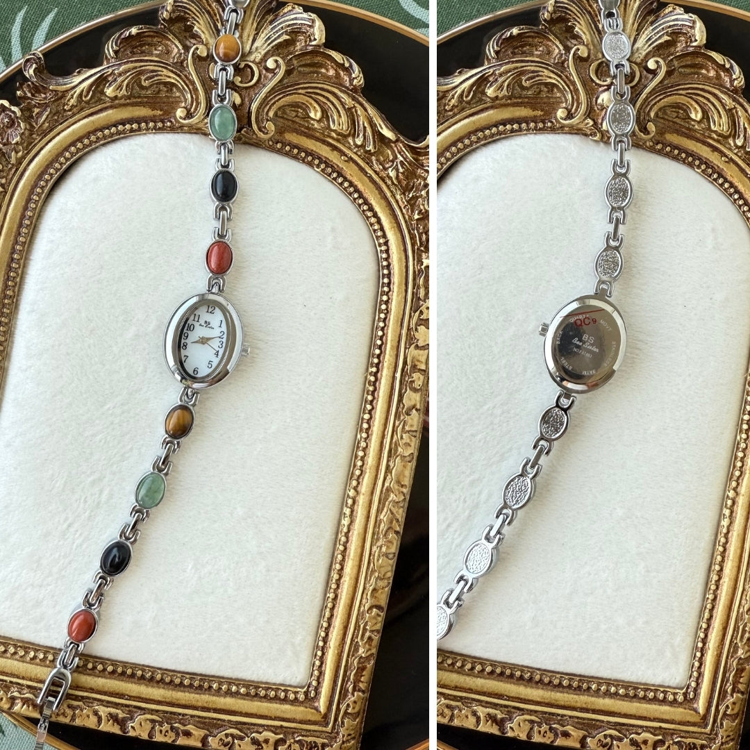 Silver Watch with Natural Stones
