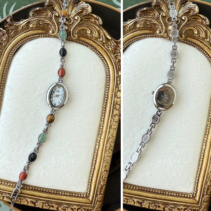 Silver Watch with Natural Stones