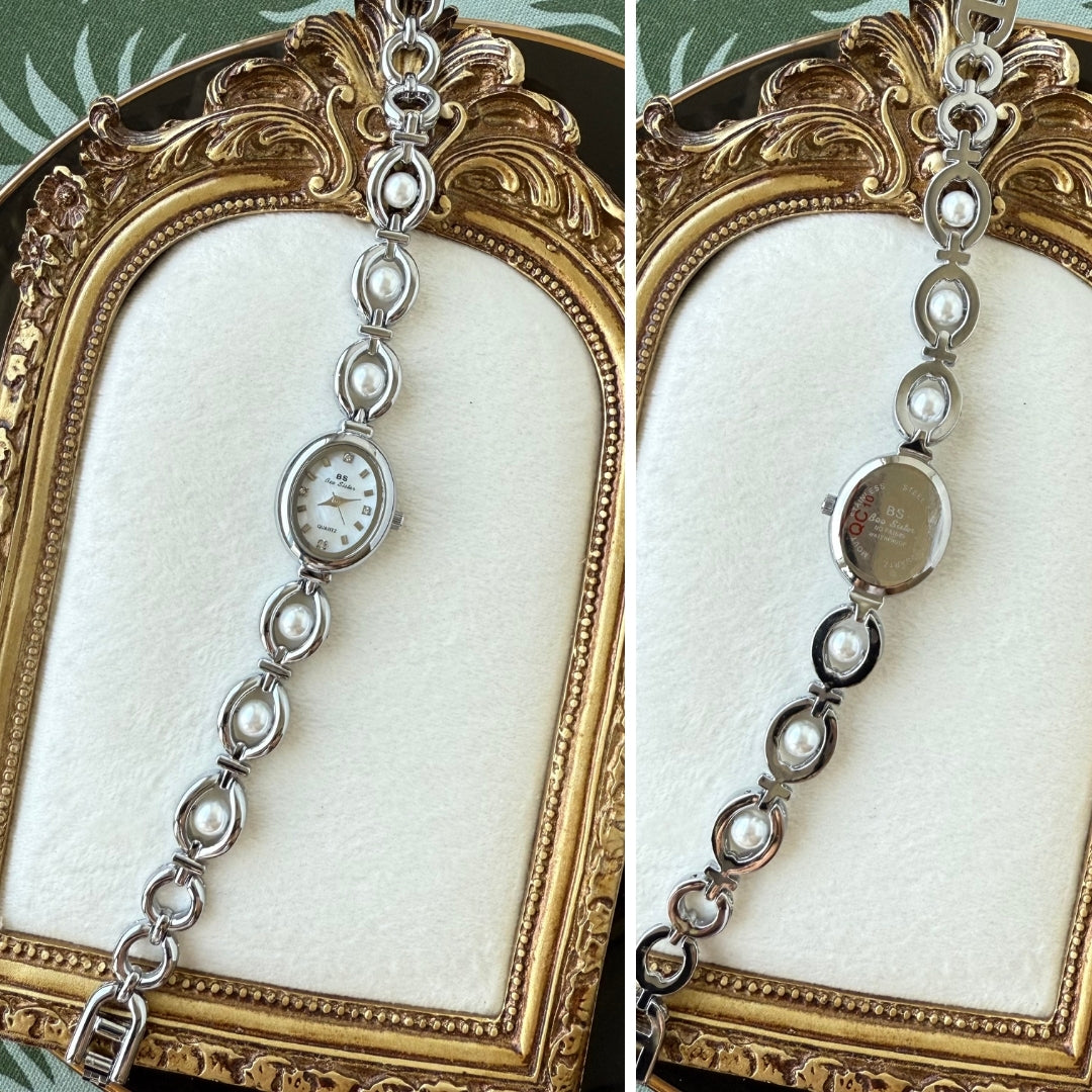 Silver Watch with Pearl