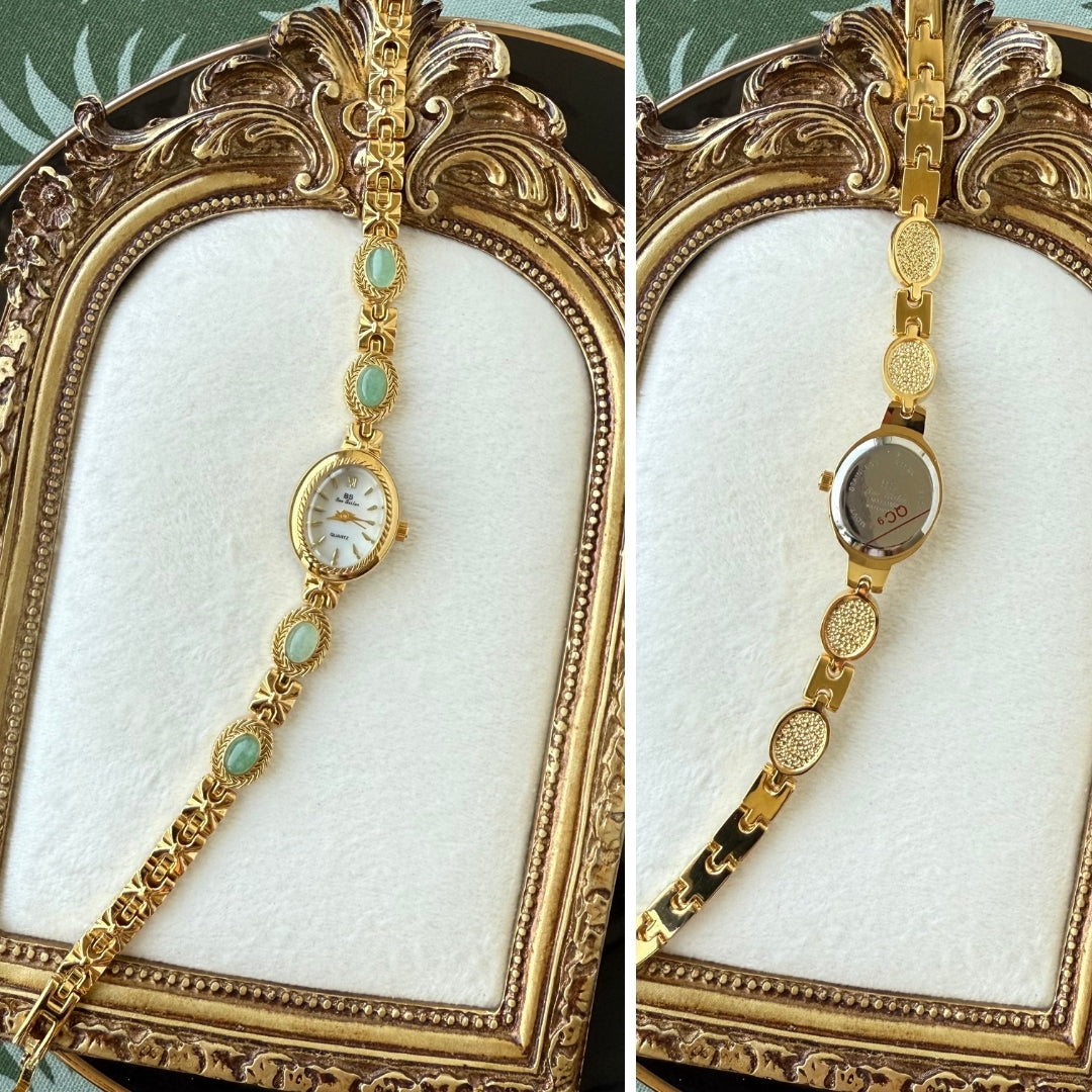 Gold Watch with Natural Jade