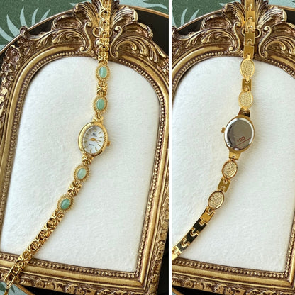 Gold Watch with Natural Jade