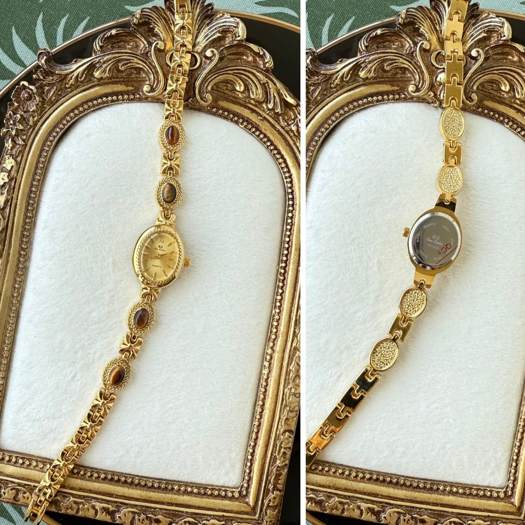 Gold Watch with Natural Tiger Eye