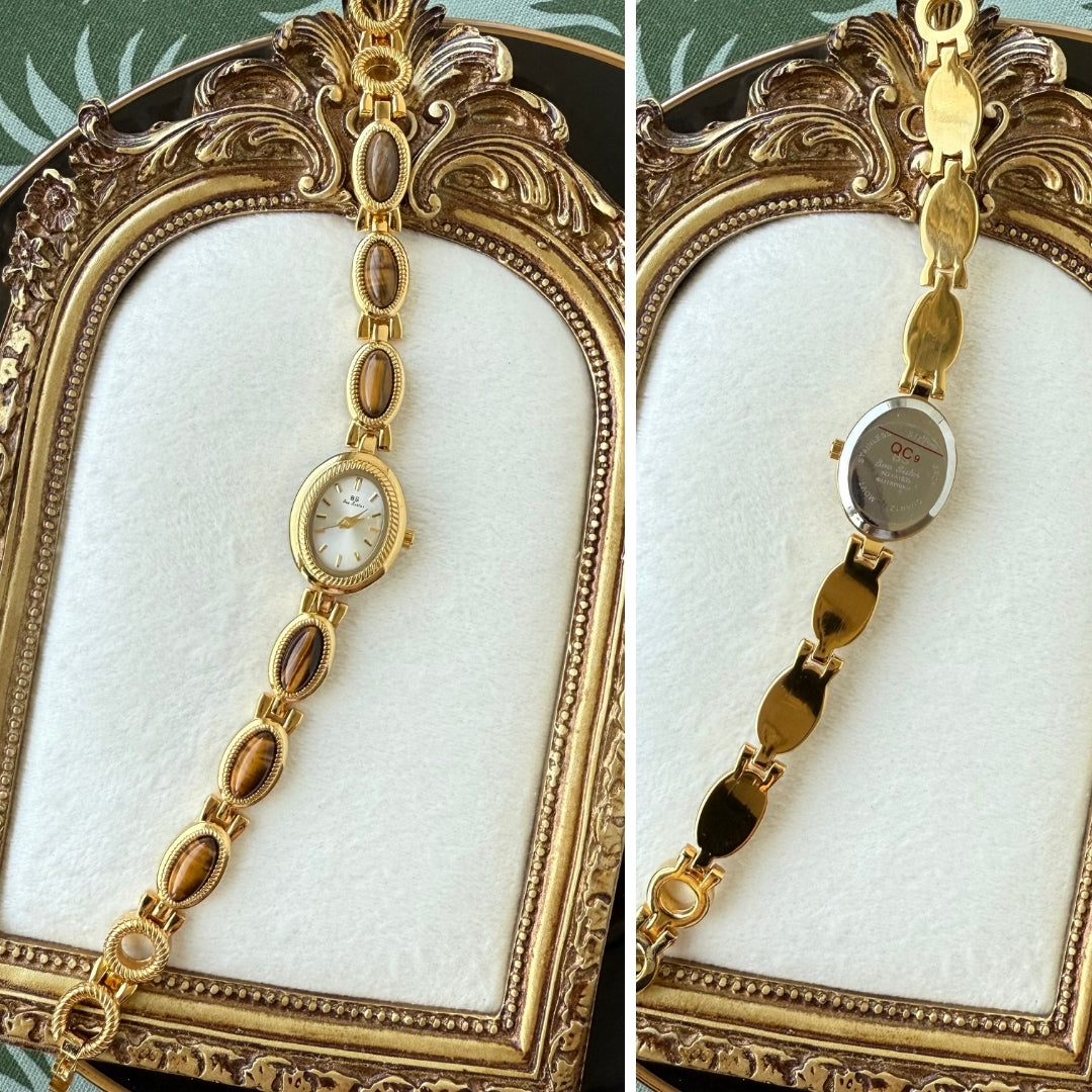 Gold Watch with Natural Tiger Eye