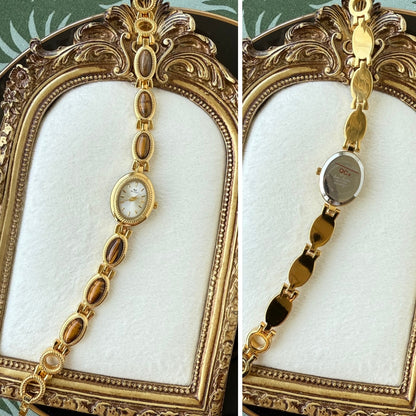 Gold Watch with Natural Tiger Eye