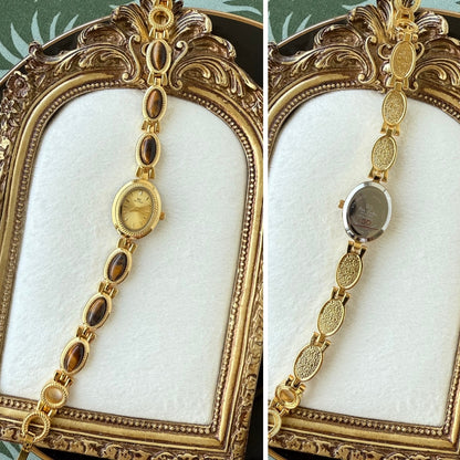 Gold Watch with Natural Tiger Eye