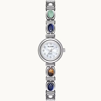 Silver Watch with Natural Stones