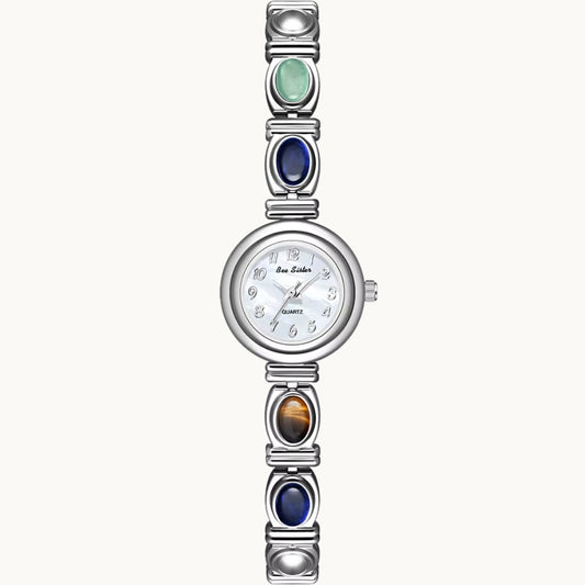 Silver Watch with Natural Stones