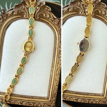 Gold Watch with Natural Jade