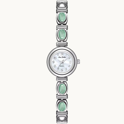 Silver Watch with Natural Jade