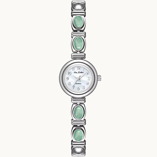 Silver Watch with Natural Jade