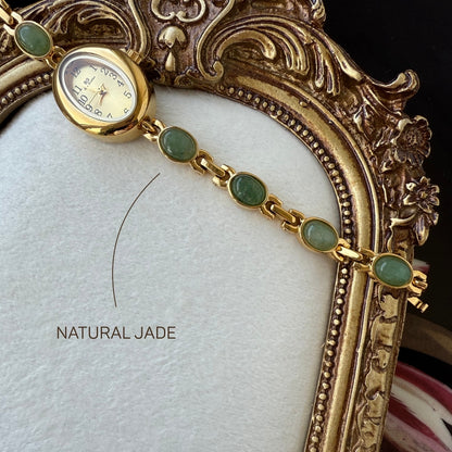 Gold Watch with Natural Jade