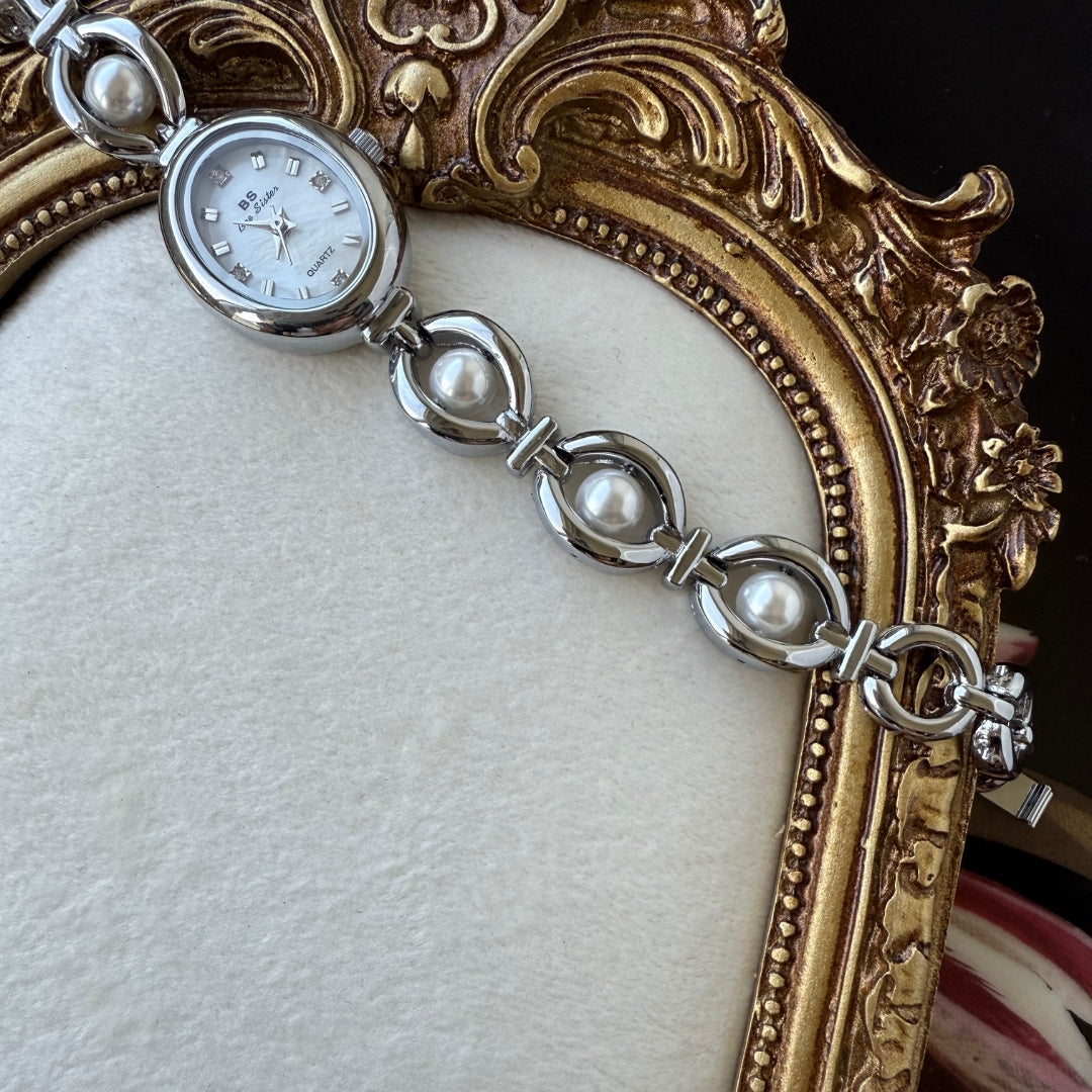 Silver Watch with Pearl