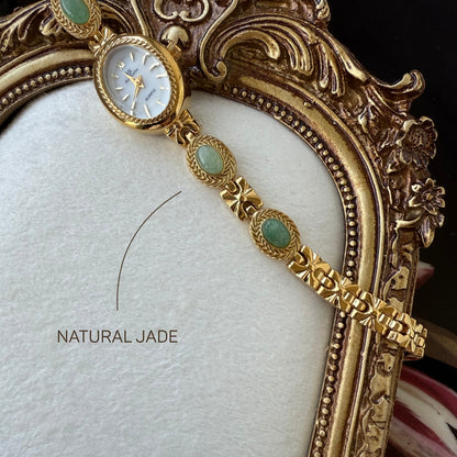 Gold Watch with Natural Jade