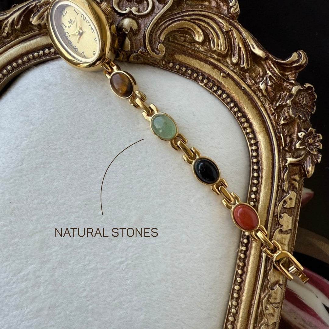 Gold Watch with Natural Stones