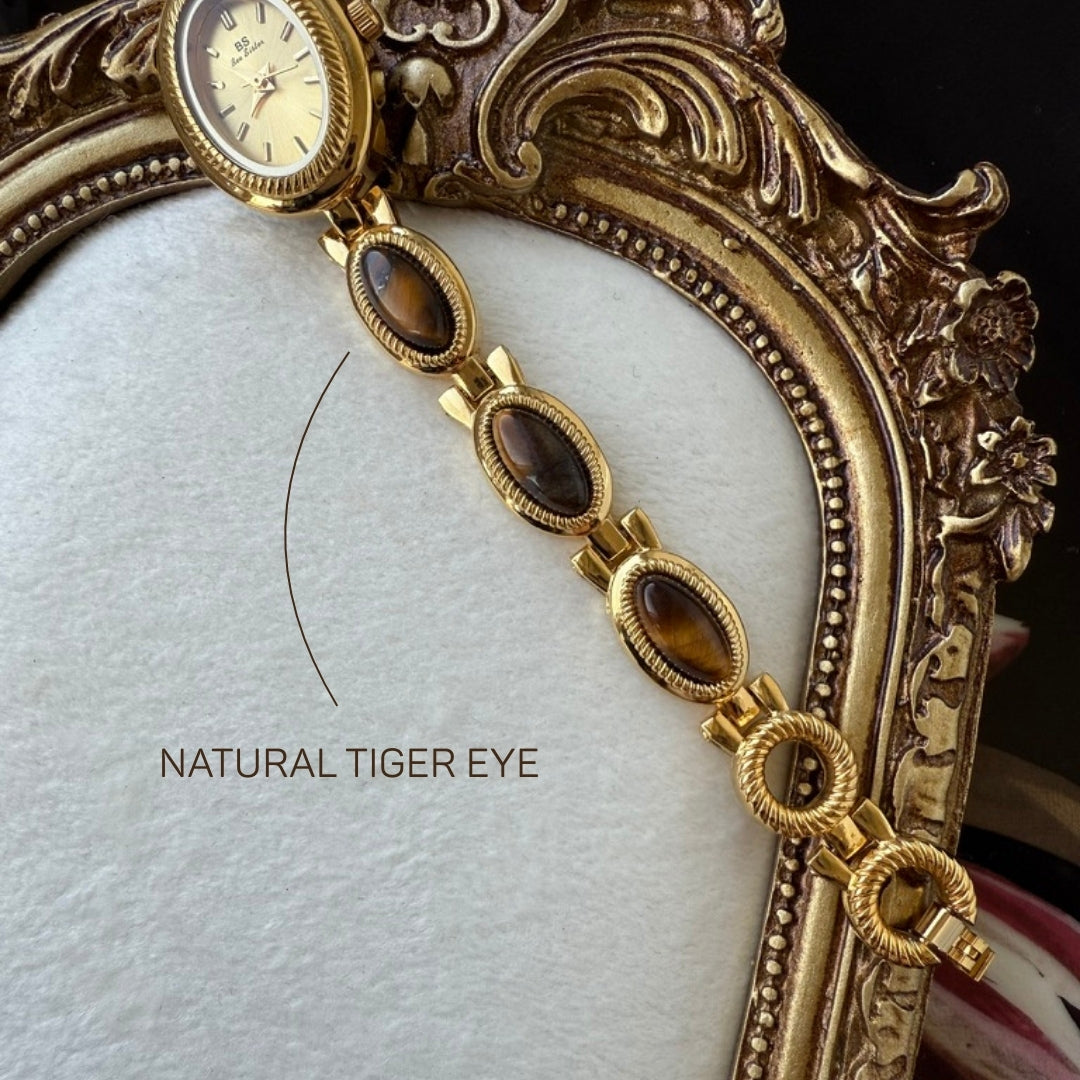 Gold Watch with Natural Tiger Eye