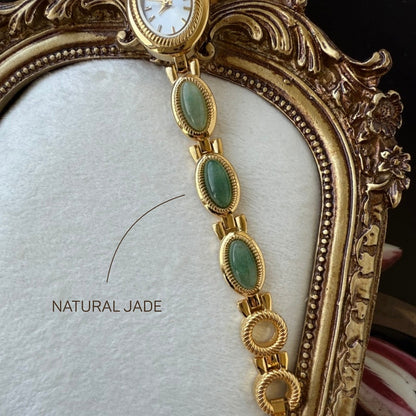 Gold Watch with Natural Jade