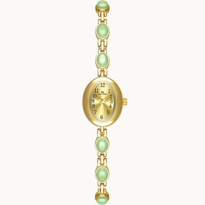 Gold Watch with Natural Jade