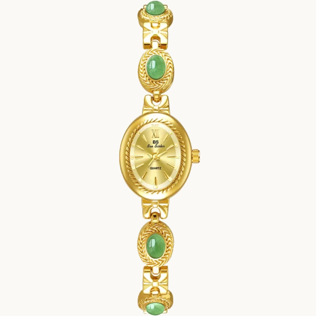 Gold Watch with Natural Jade