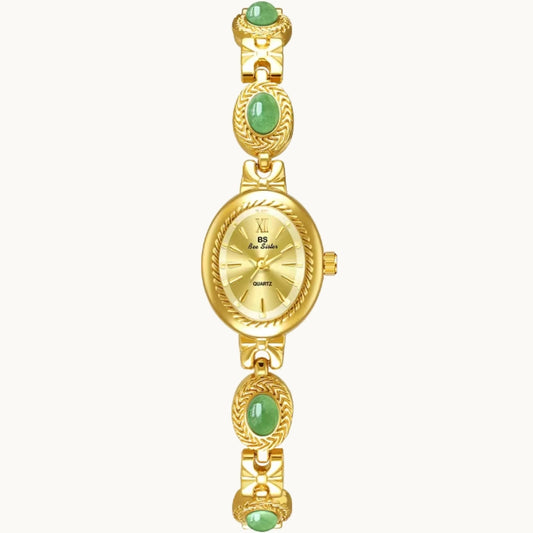 Gold Watch with Natural Jade