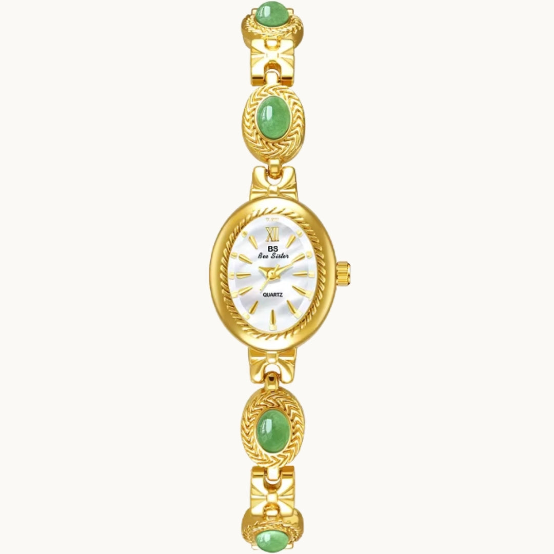Gold Watch with Natural Jade