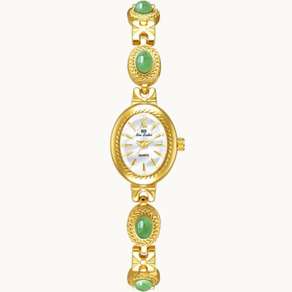 Gold Watch with Natural Jade