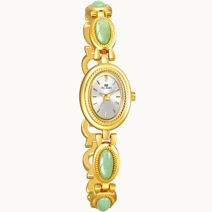 Gold Watch with Natural Jade