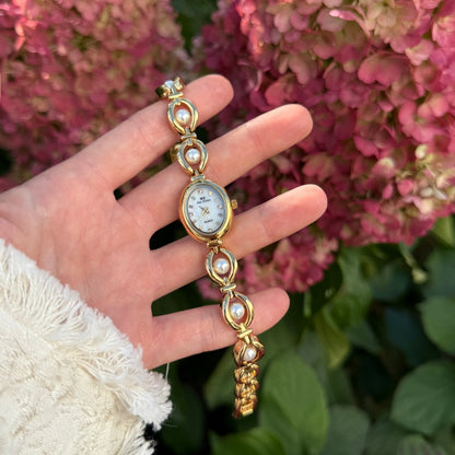 Gold Watch with Pearl