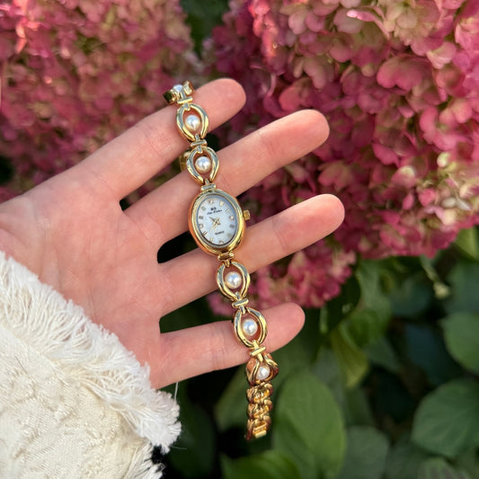 Gold Watch with Pearl