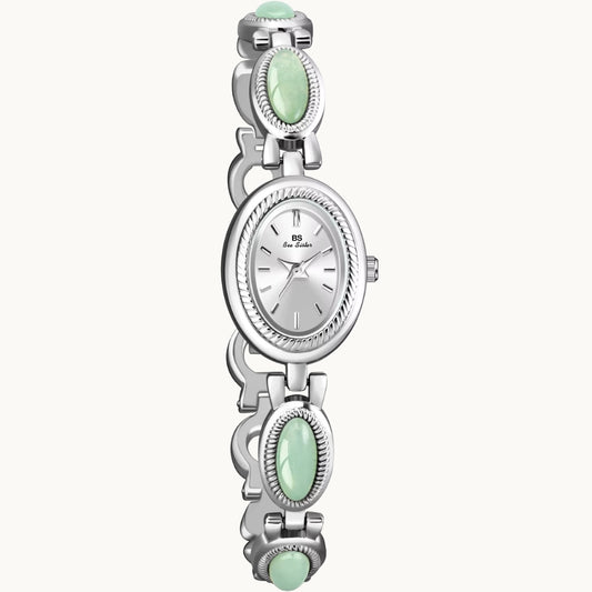 Silver Watch with Natural Jade
