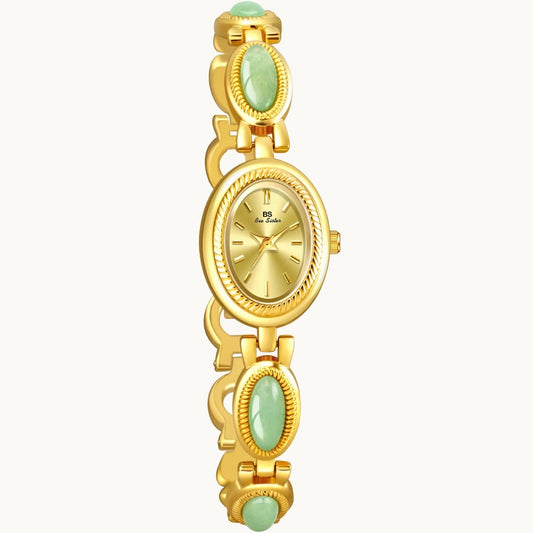 Gold Watch with Natural Jade