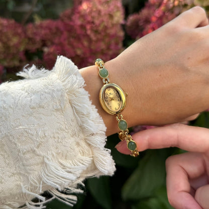 Gold Watch with Natural Jade