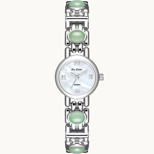 Silver Watch with Natural Jade