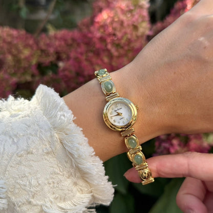 Gold Watch with Natural Jade
